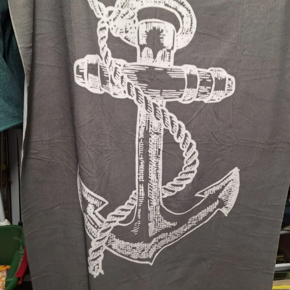 Anchor Beach Towel Nautical Long Gray White Thin Ship Boat Sea Lake House Cottag